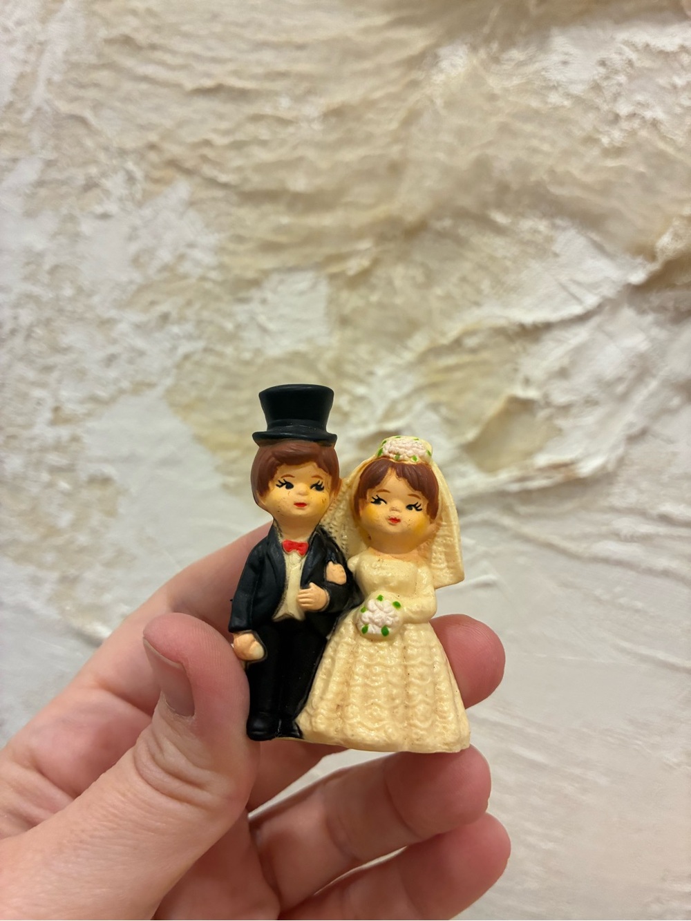 Vintage Mini Bride and Groom Cake Topper Mid Century Modern